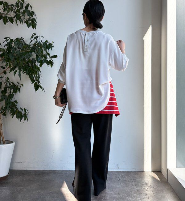  「袖リブバックボタンジョーゼットロゴプルオーバー」|シャツ・ブラウス|