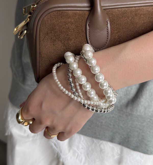  「パール&times;シルバーボールチェーン3連マグネットネックレス」|ネックレス|