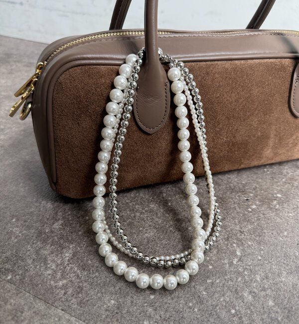  「パール&times;シルバーボールチェーン3連マグネットネックレス」|ネックレス|