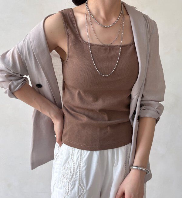  「【WEB限定】テレコカップ付スクエアタンク」|Tシャツ・カットソー|モカ