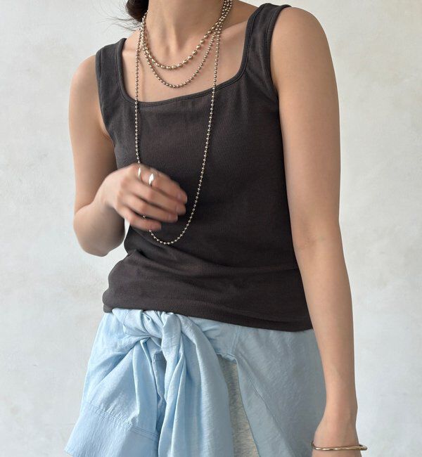  「【WEB限定】テレコカップ付スクエアタンク」|Tシャツ・カットソー|チャコールグレー