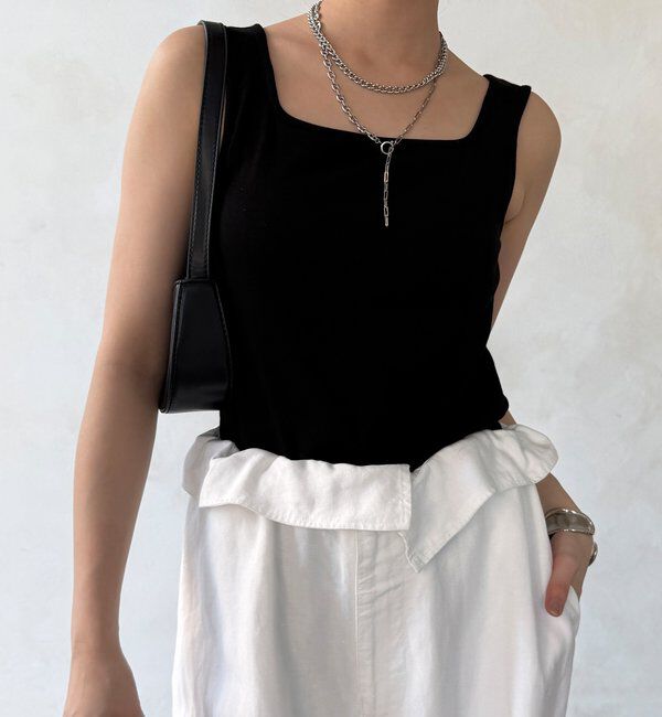  「【WEB限定】テレコカップ付スクエアタンク」|Tシャツ・カットソー|ブラック