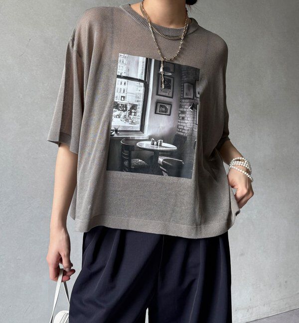  「【WEB限定】プリントシアーニットプルオーバー」|Tシャツ・カットソー|グレー