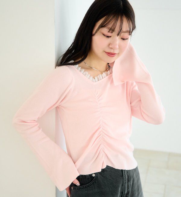  「【4色展開】レースシャーリングニット」|ニット・セーター|