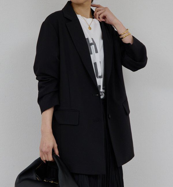  「【手洗い可】スリットスリーブジャケット」|テーラードジャケット|ブラック