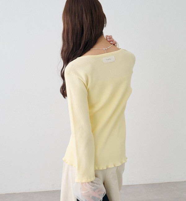  「袖チュール付きリブカーディガン」|カーディガン|