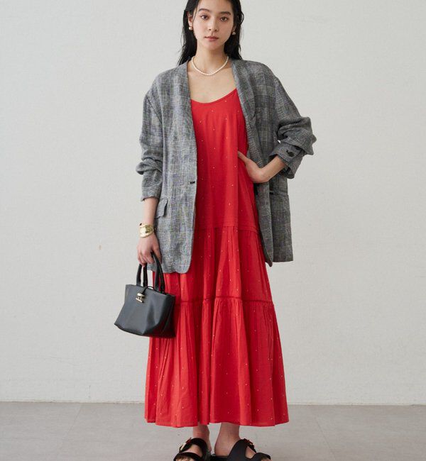 「【INDIA】刺繍ティアードキャミワンピース」|ワンピース|レッド