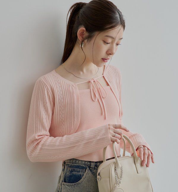  「アイレットチビボレロ+ベアセット」|カーディガン|ピンク