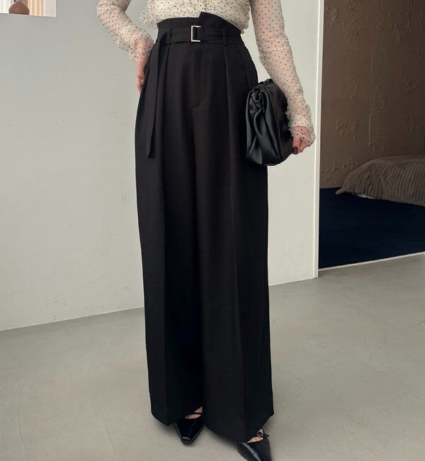  「【yuu企画】【サイズ展開あり】アシメウエストパンツ」|チノ|ブラック