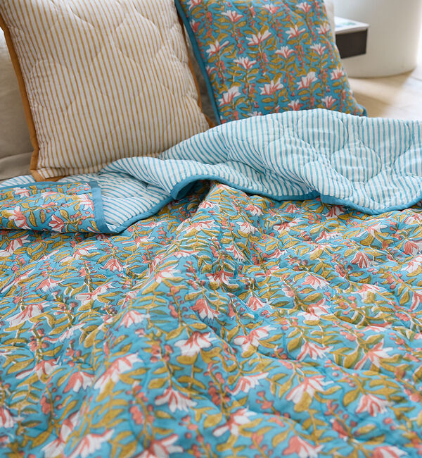 collex「ブロックプリント キルトブランケット 140&times;200」|ブランケット|