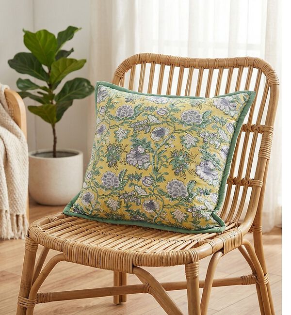 collex「【26SS新色】ブロックプリント キルトクッションカバー 45&times;45」|その他|イエロー