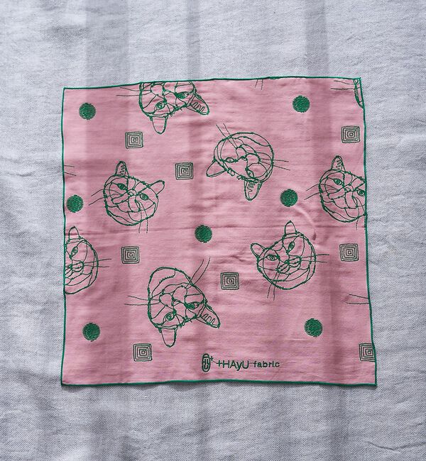 collex「【＋HAyU fabric】 ダブルガーゼ 猫刺繍ハンカチ 綿100%」|ハンカチ|ピンク
