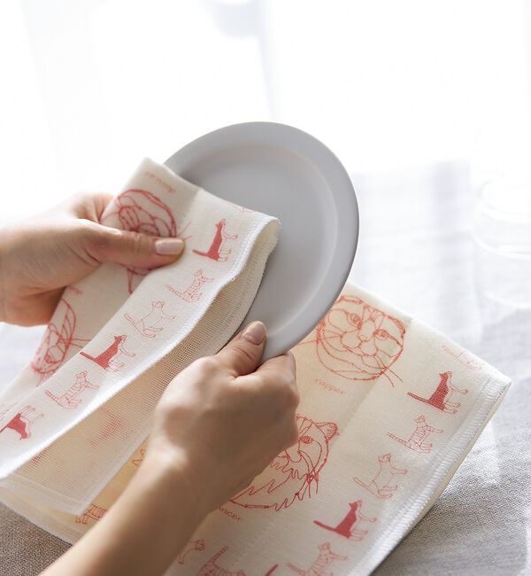 collex「【＋HAyU fabric】猫柄 蚊帳織りふきん」|食器・キッチングッズ|
