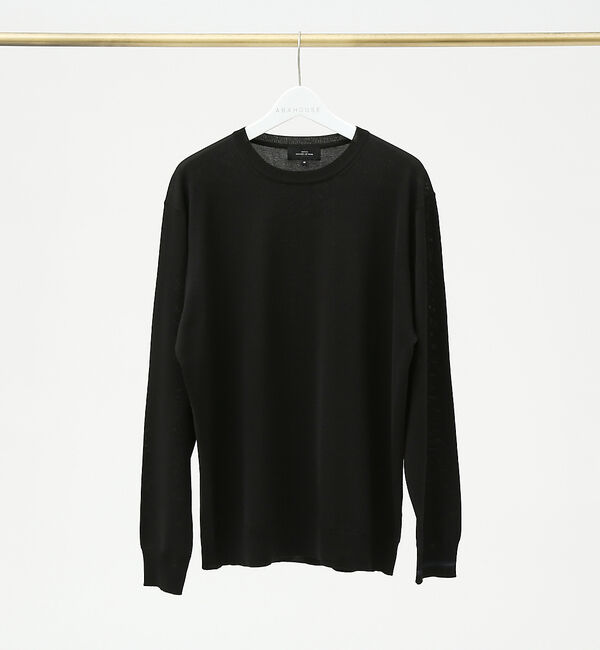 ABAHOUSE「【シルクブレンド】袖リブ配色 クルーネック ニット」|ニット・セーター|ブラック