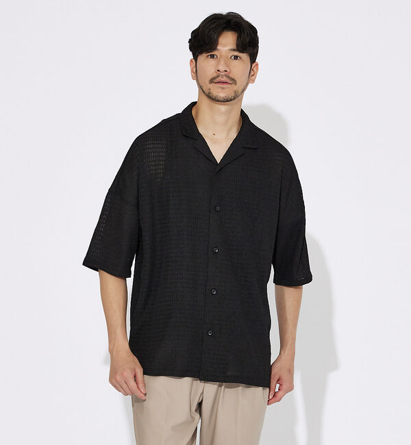 ABAHOUSE「【ブロック柄】ストレッチ シアーシャツ」|シャツ・ブラウス|