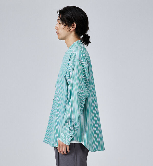 ABAHOUSE「【バイアスヨーク】ストライプ バンドカラーシャツ / オーバーサイズ」|シャツ・ブラウス|