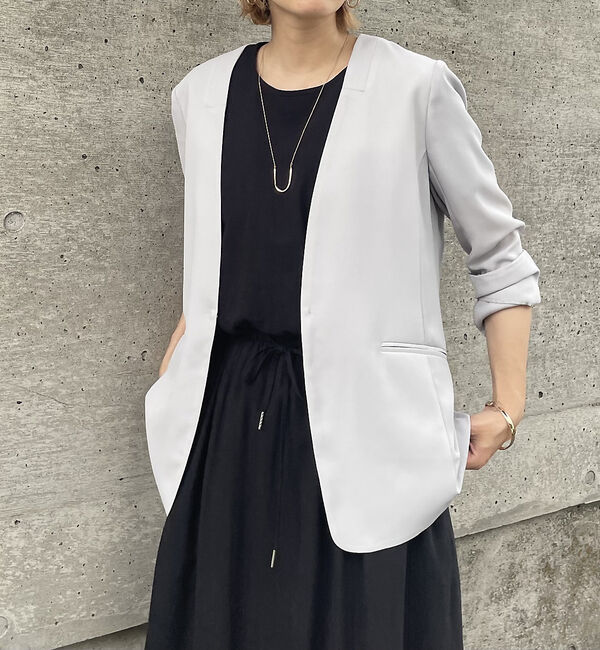 abahouse mavie「ノーカラーライトジャケット」|ノーカラージャケット|ブルーグレー