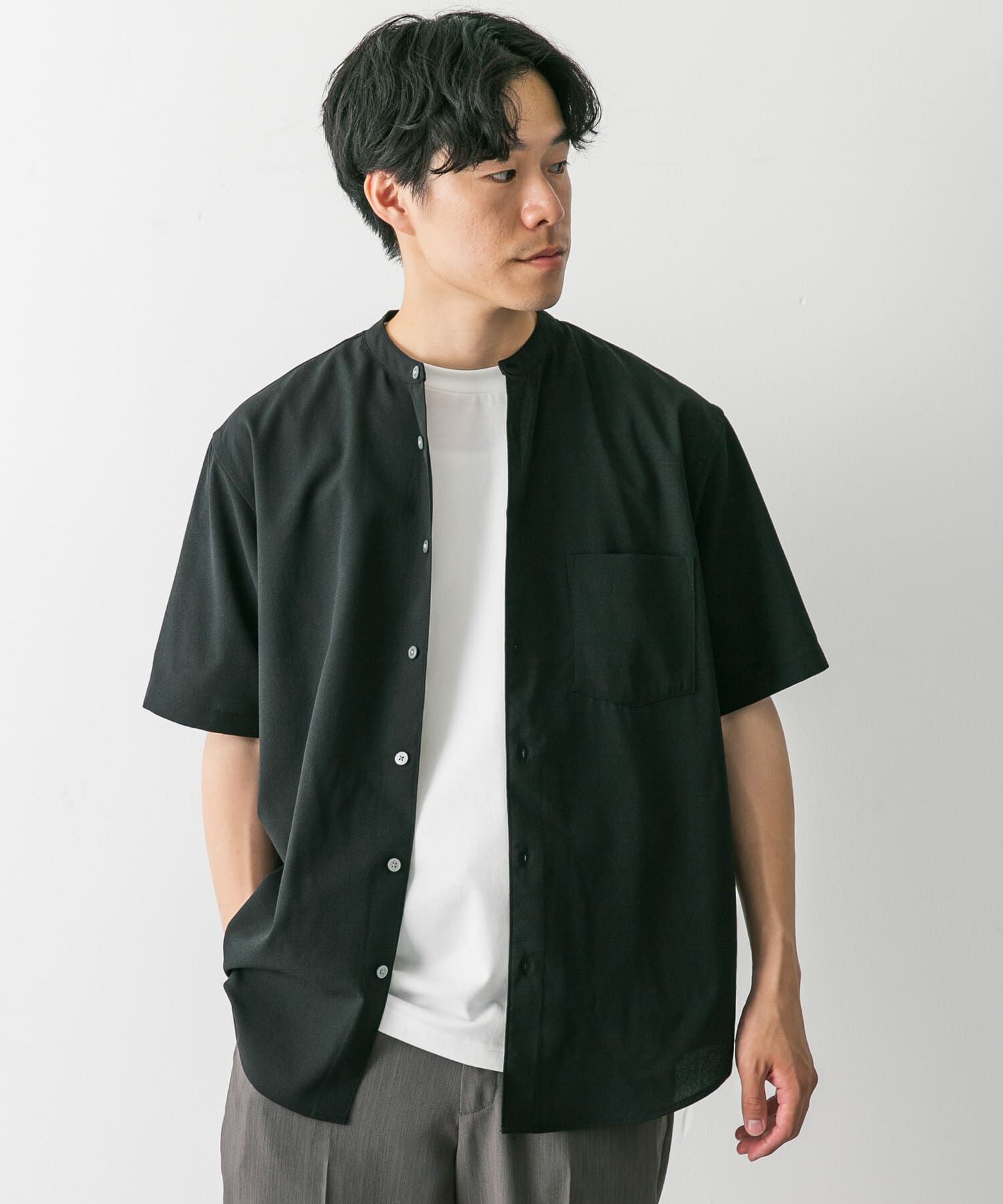 URBAN RESEARCH DOORS「『一部WEB限定』『UR TECH DRYLUXE』バンドカラーシャツ」|シャツ・ブラウス|