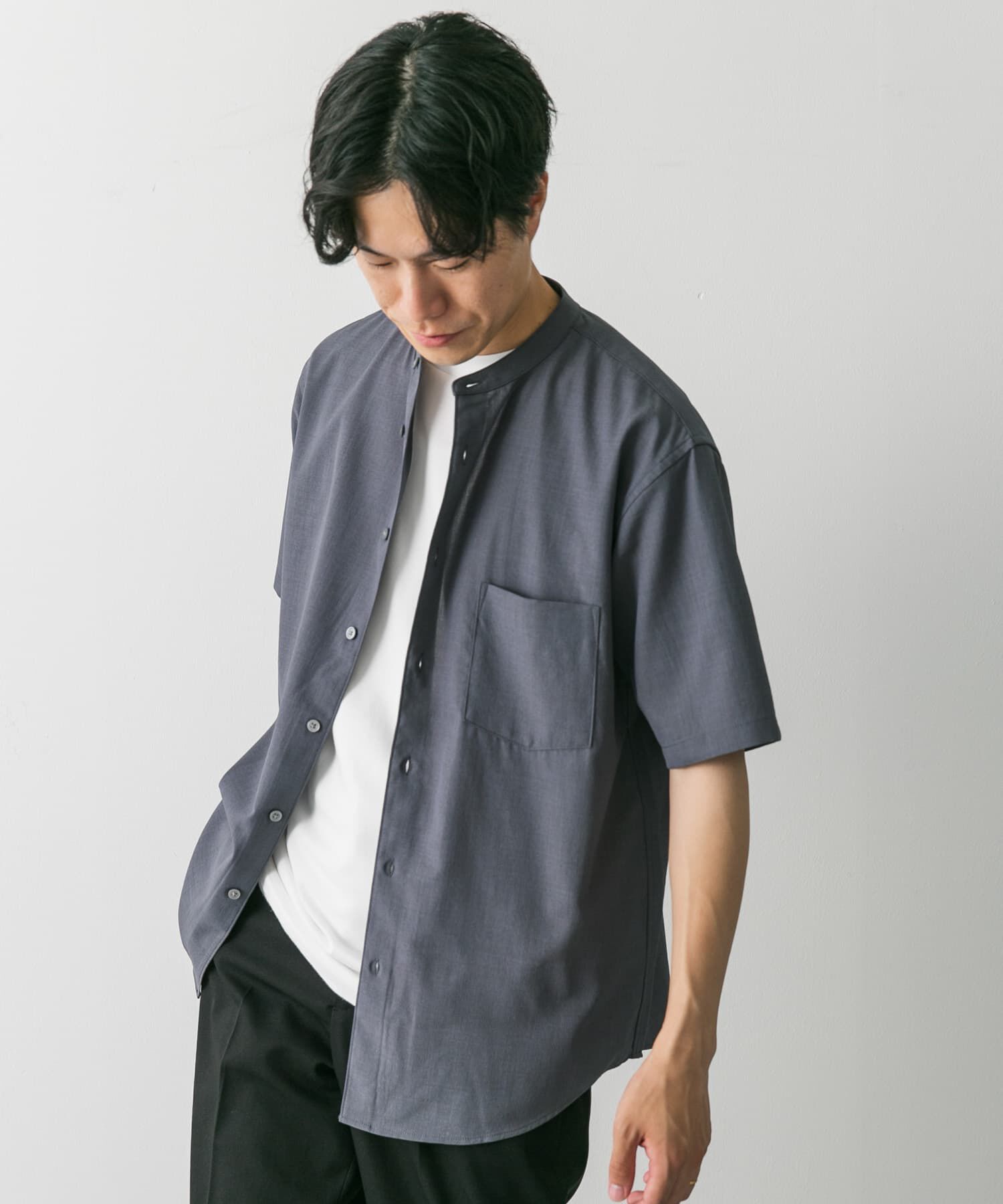 URBAN RESEARCH DOORS「『一部WEB限定』『UR TECH DRYLUXE』バンドカラーシャツ」|シャツ・ブラウス|