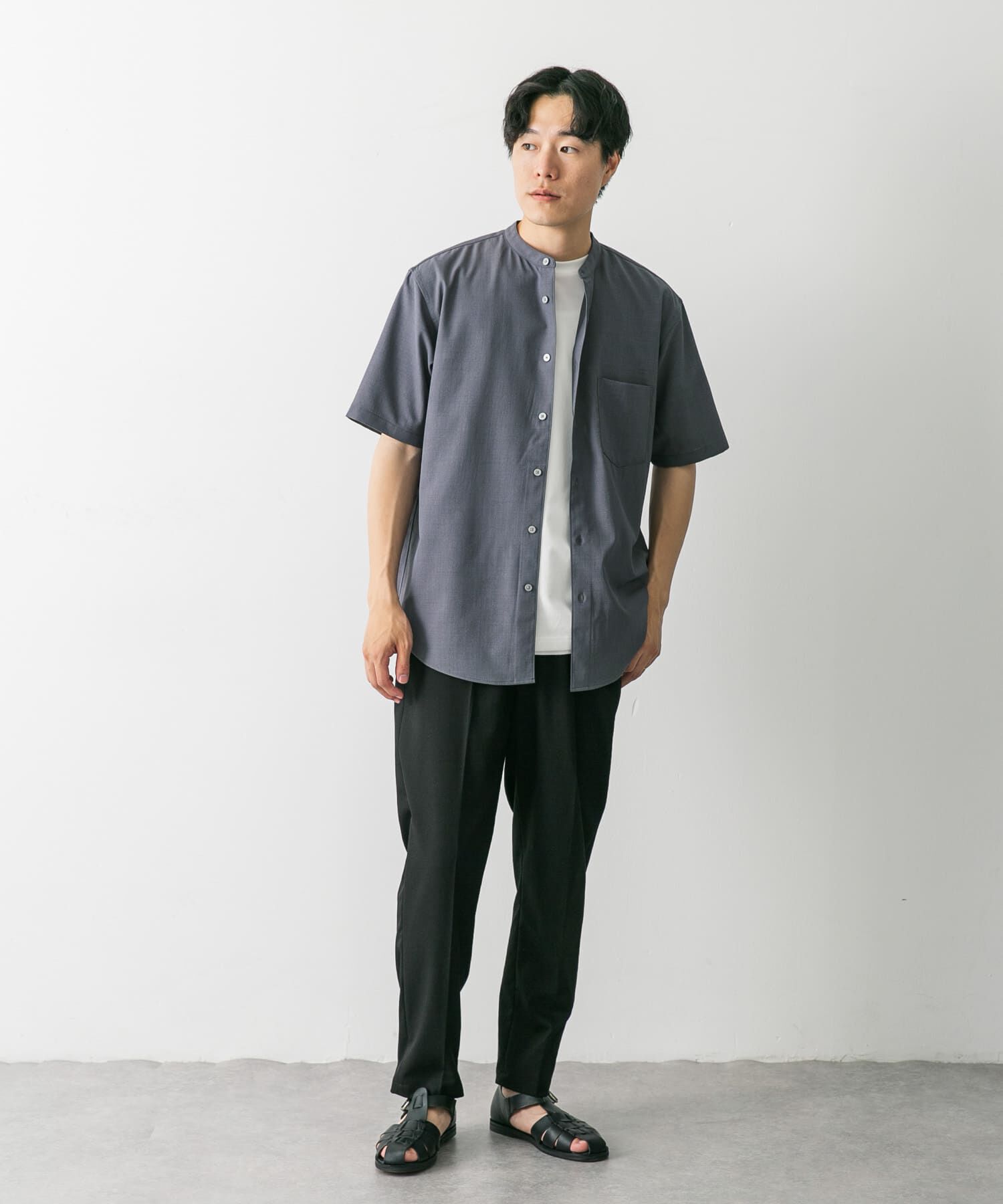 URBAN RESEARCH DOORS「『一部WEB限定』『UR TECH DRYLUXE』バンドカラーシャツ」|シャツ・ブラウス|