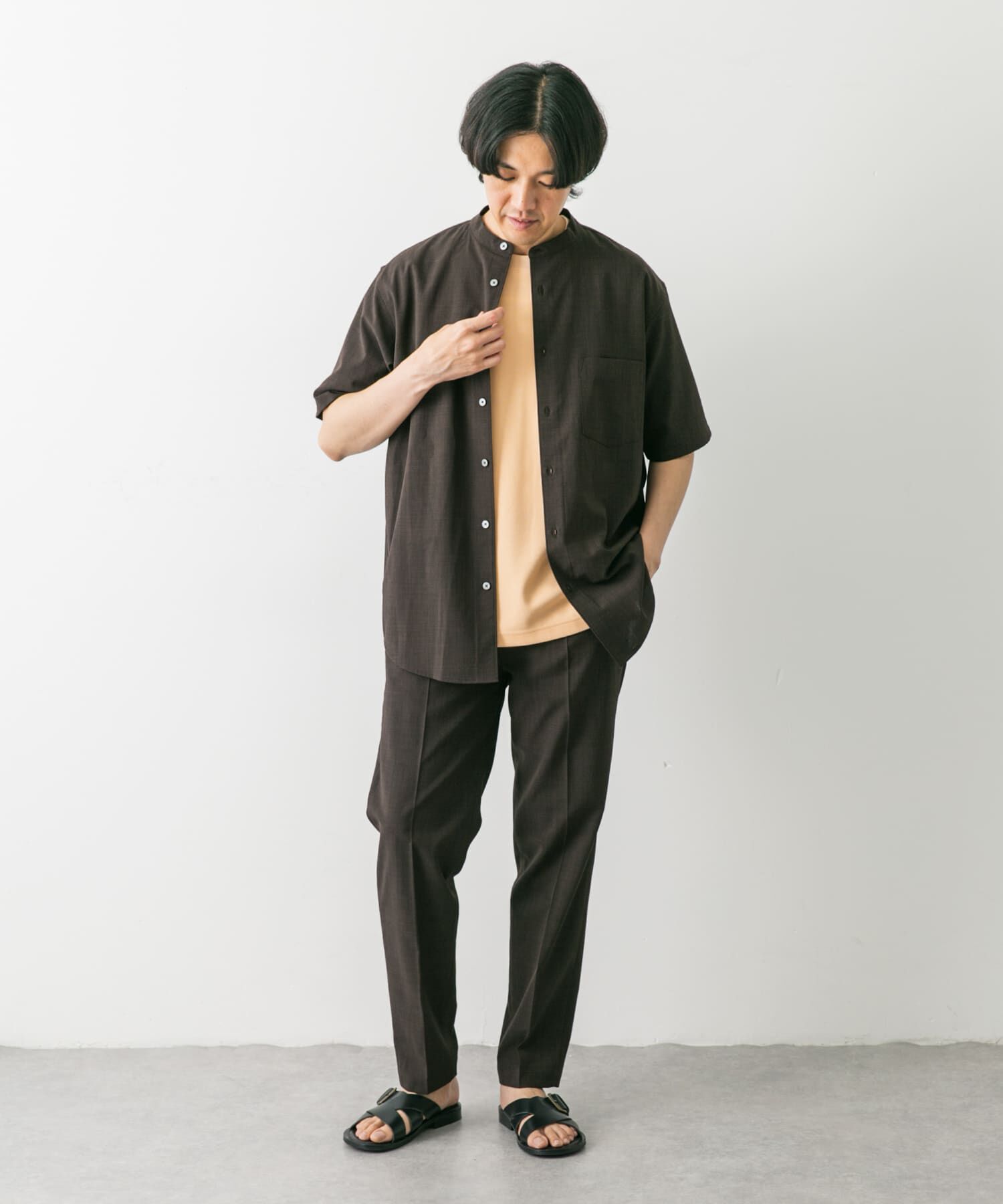 URBAN RESEARCH DOORS「『一部WEB限定』『UR TECH DRYLUXE』バンドカラーシャツ」|シャツ・ブラウス|