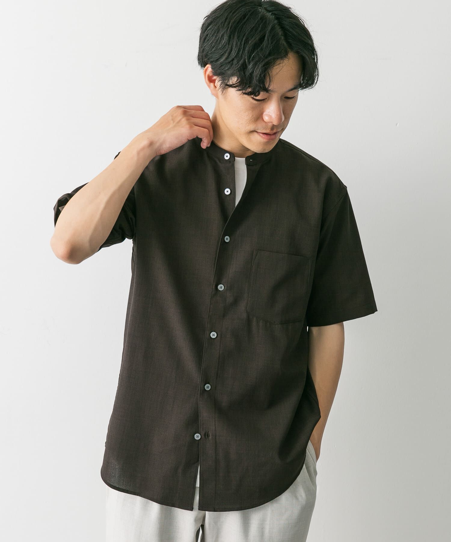 URBAN RESEARCH DOORS「『一部WEB限定』『UR TECH DRYLUXE』バンドカラーシャツ」|シャツ・ブラウス|