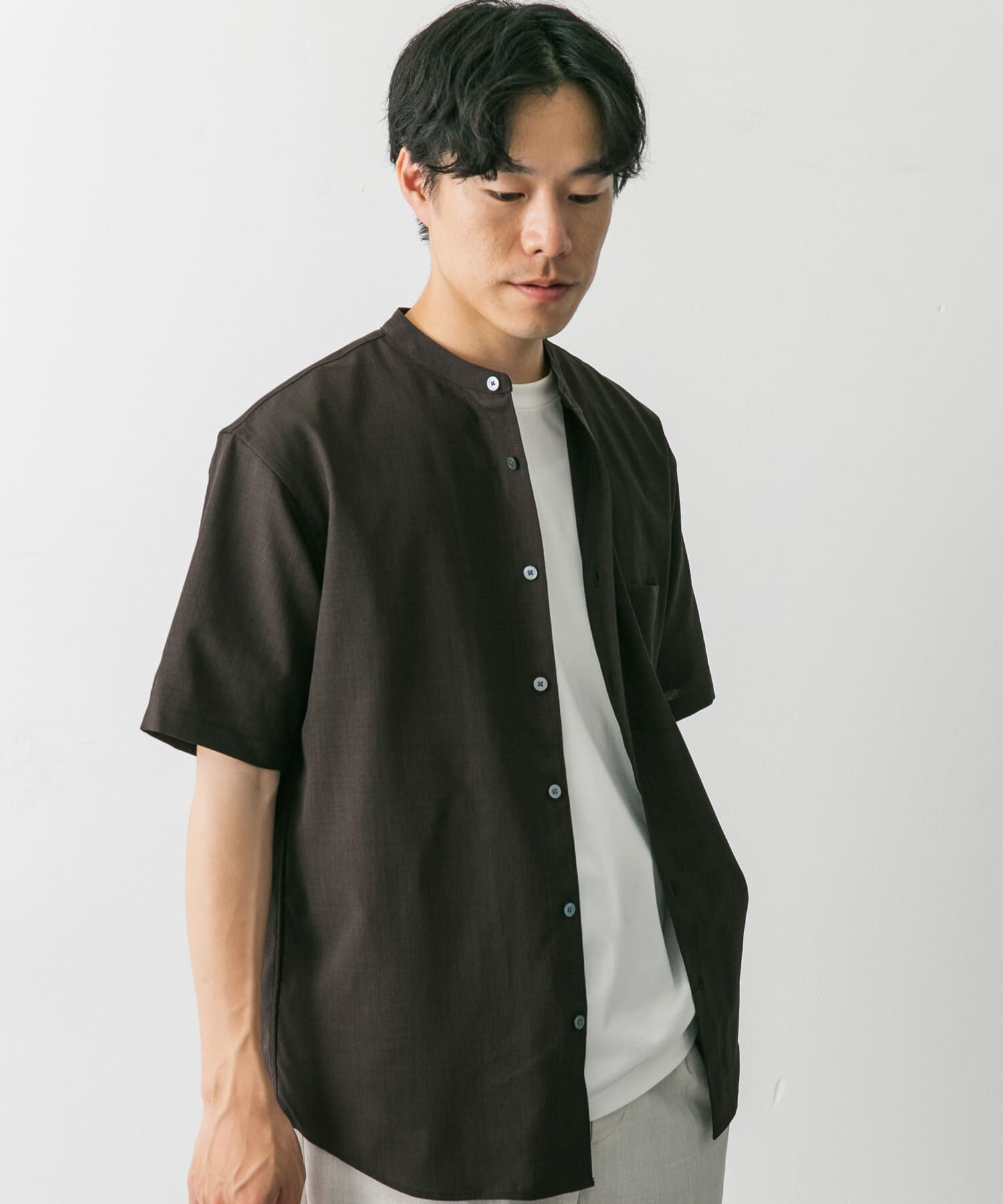 URBAN RESEARCH DOORS「『一部WEB限定』『UR TECH DRYLUXE』バンドカラーシャツ」|シャツ・ブラウス|