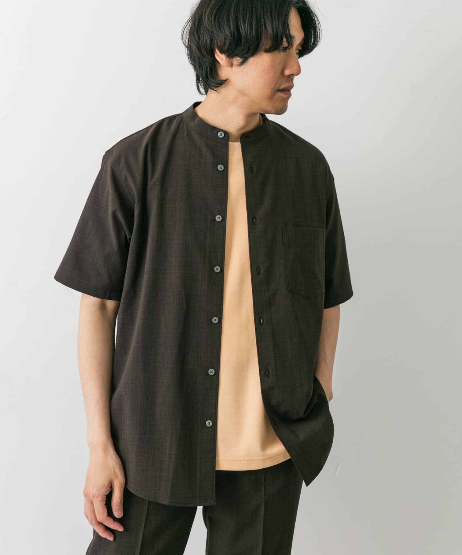 URBAN RESEARCH DOORS「『一部WEB限定』『UR TECH DRYLUXE』バンドカラーシャツ」|シャツ・ブラウス|