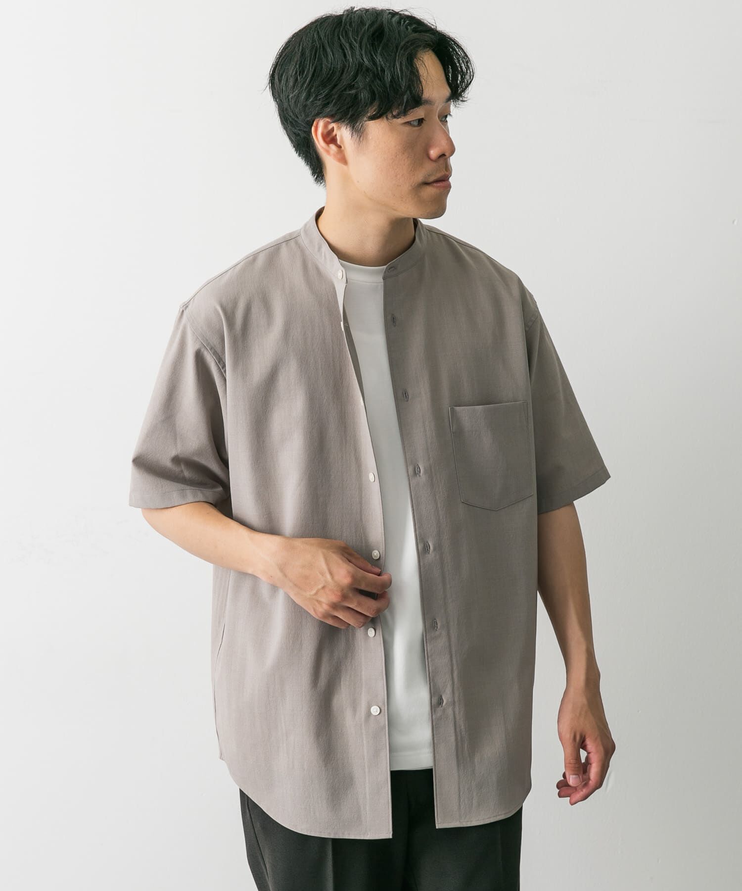 URBAN RESEARCH DOORS「『一部WEB限定』『UR TECH DRYLUXE』バンドカラーシャツ」|シャツ・ブラウス|
