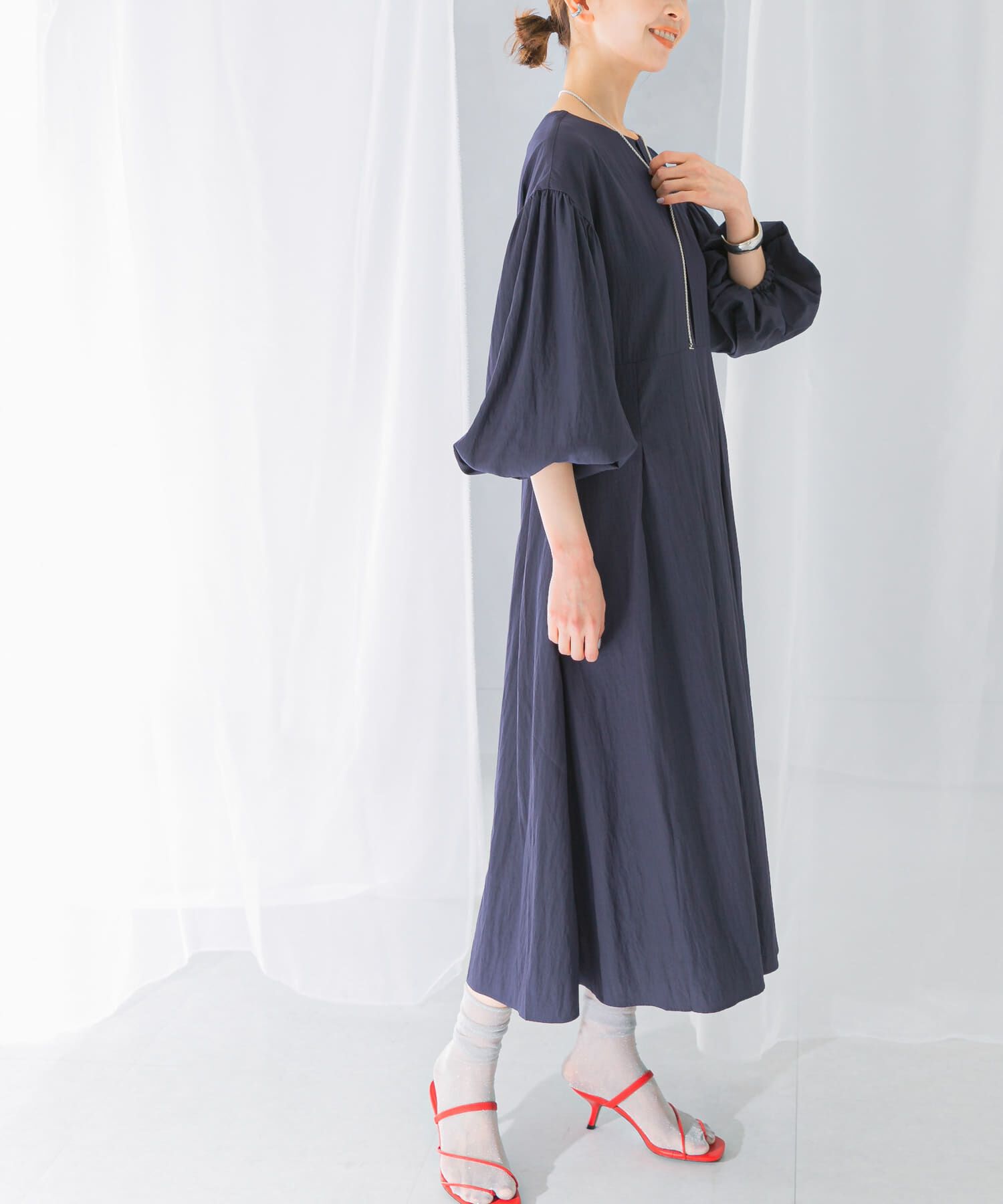 URBAN RESEARCH ROSSO「ボリュームスリーブタックワンピース」|ワンピース|ネイビー