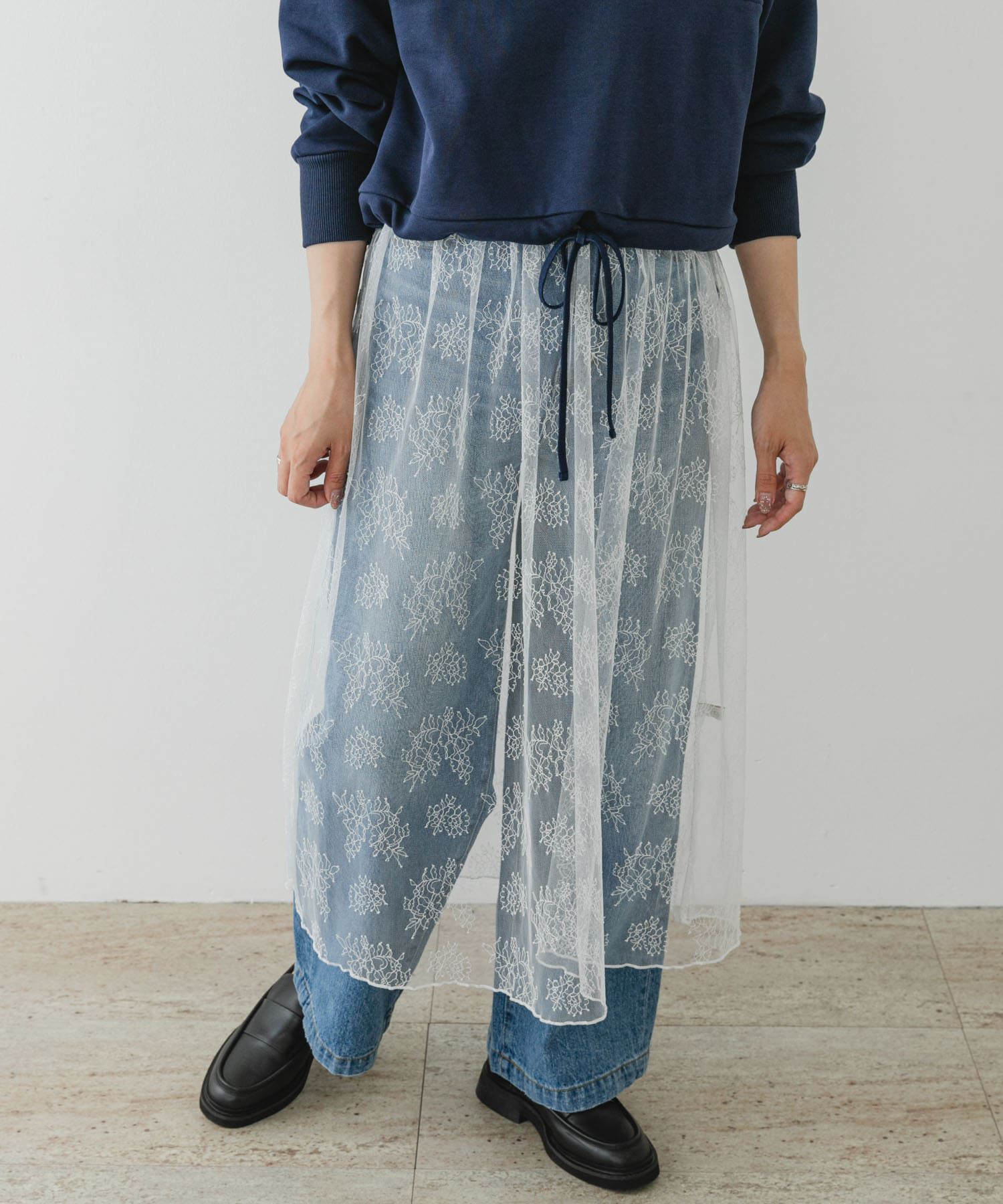 URBAN RESEARCH ROSSO「F by ROSSO　チュールレースレイヤードスカート」|スカート|ホワイト