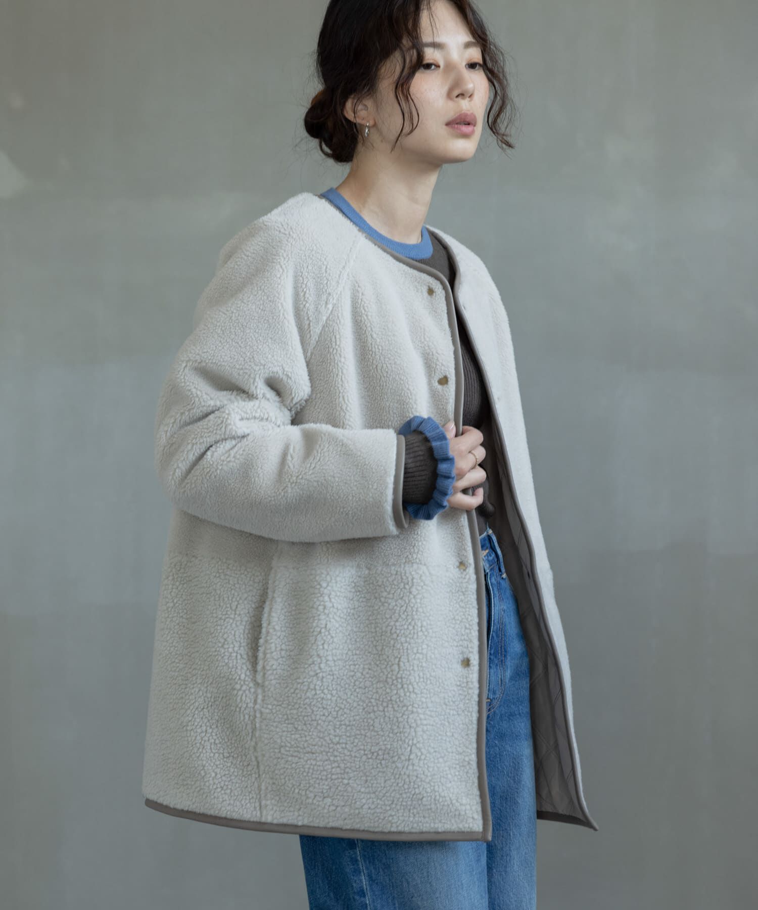 Sonny Label 「リバーシブルボア撥水キルティングコート」|ノーカラーコート|