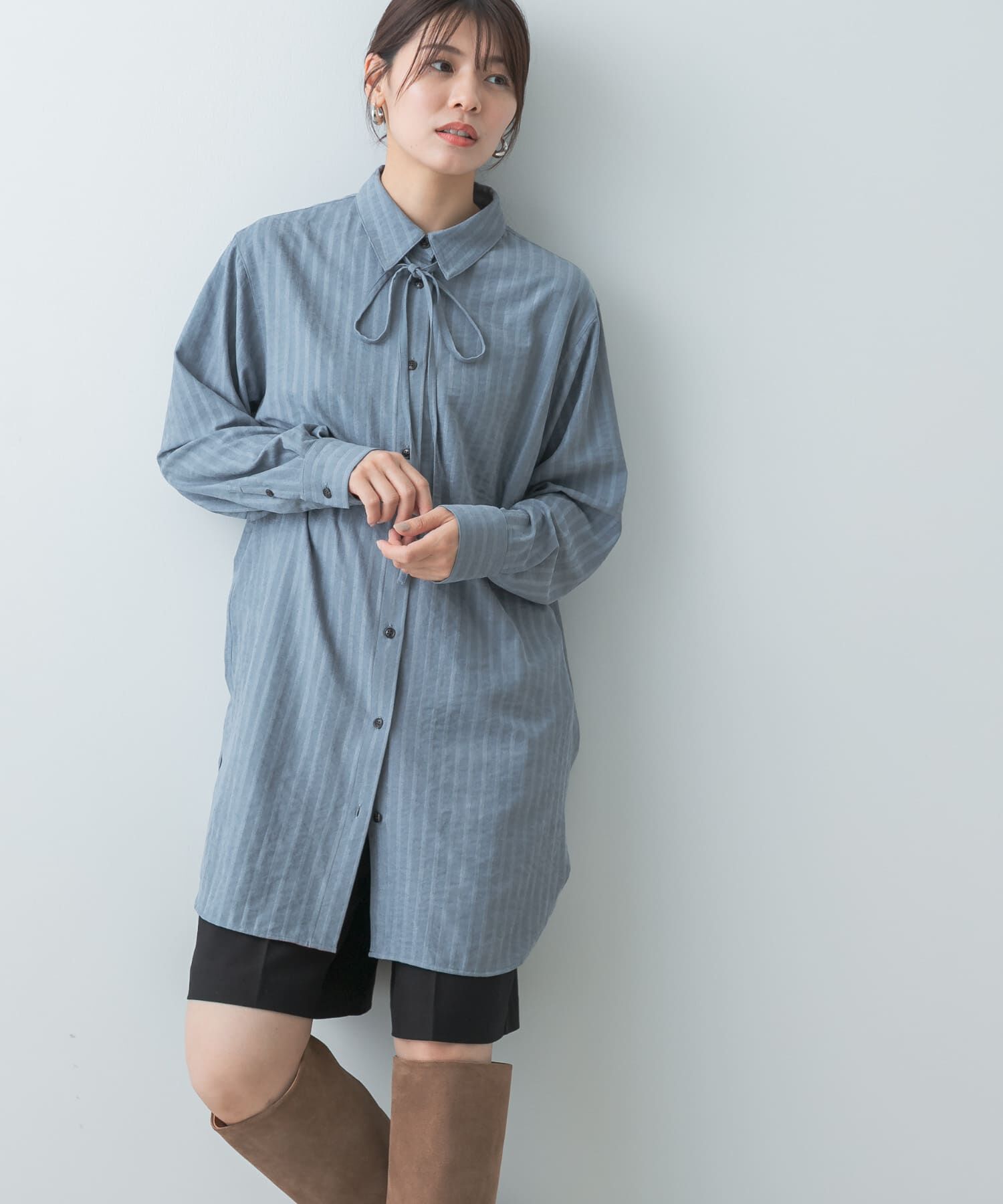 URBAN RESEARCH ROSSO「F by ROSSO　マルチWAYスエードタッチシャツ」|シャツ・ブラウス|グレー系その他