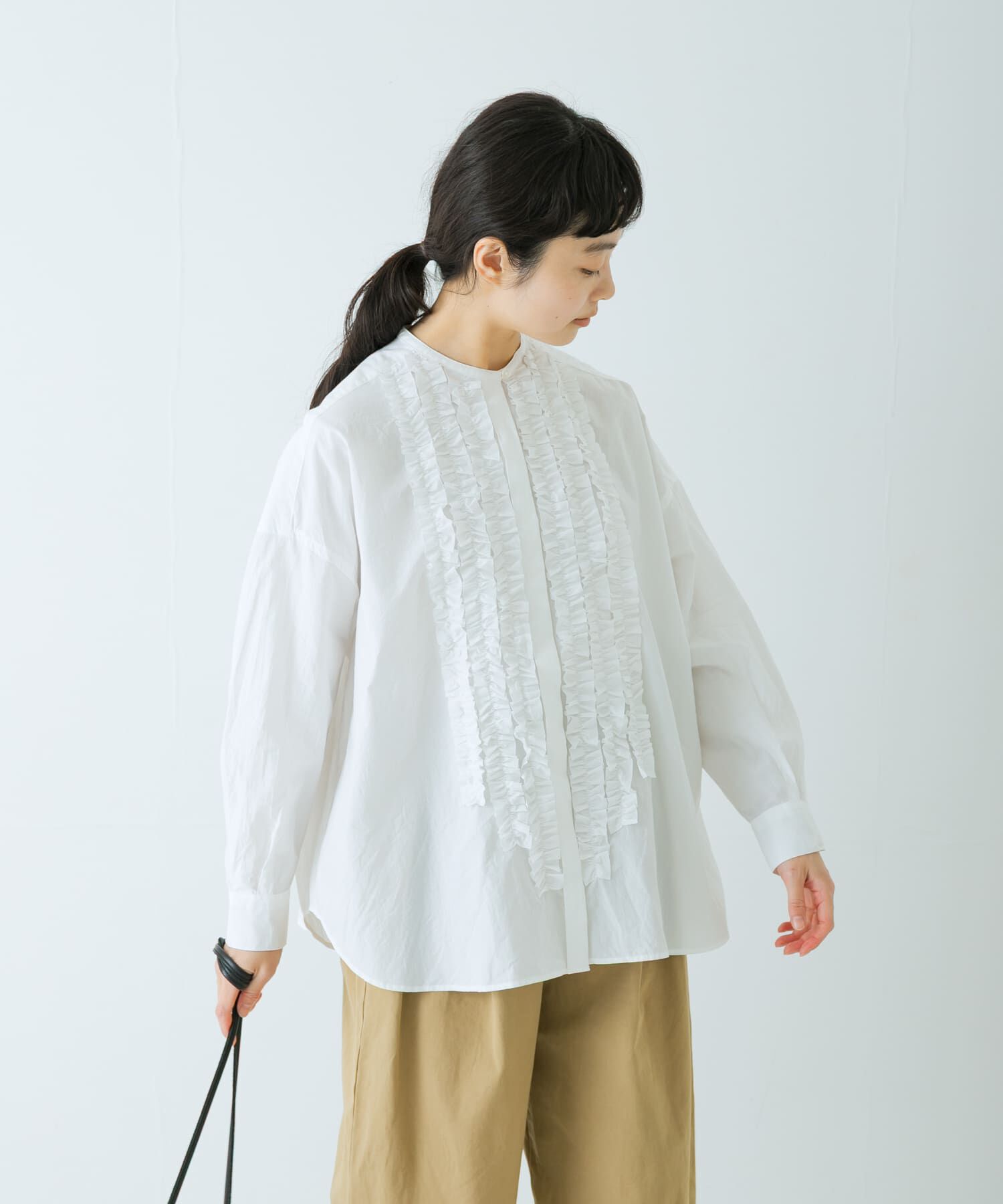 かぐれ「コットンフリルワイドシャツ」|シャツ・ブラウス|