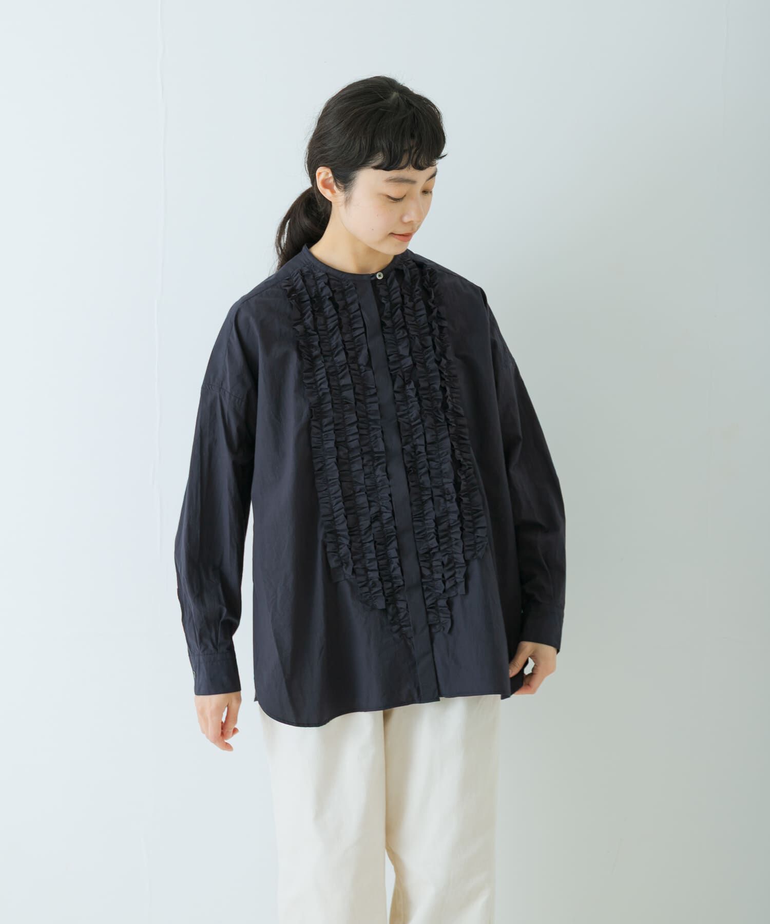かぐれ「コットンフリルワイドシャツ」|シャツ・ブラウス|
