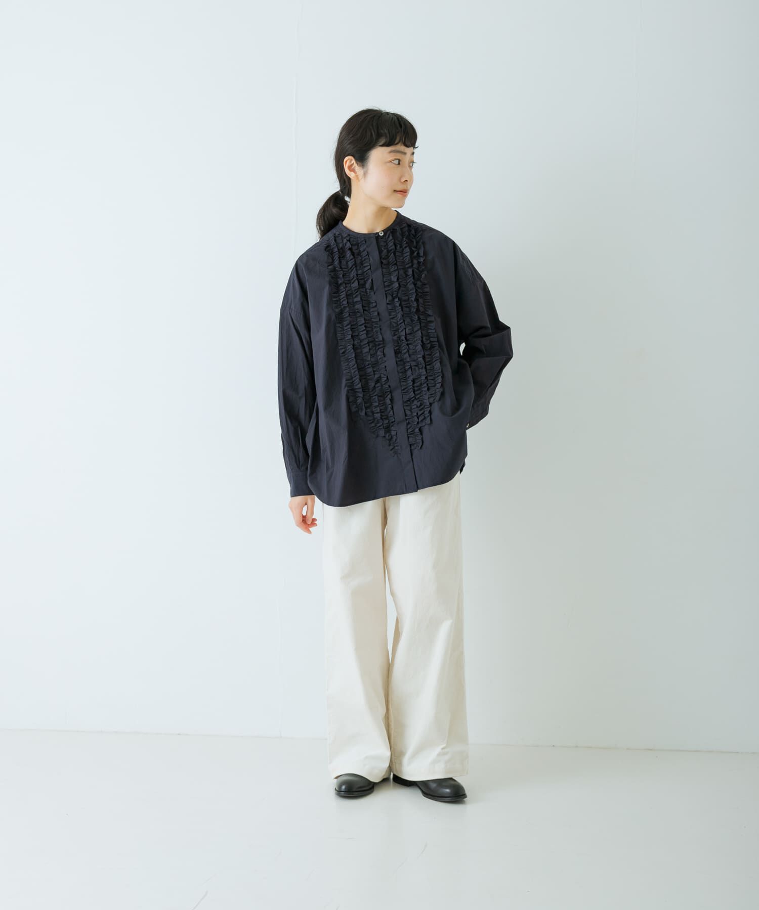 かぐれ「コットンフリルワイドシャツ」|シャツ・ブラウス|