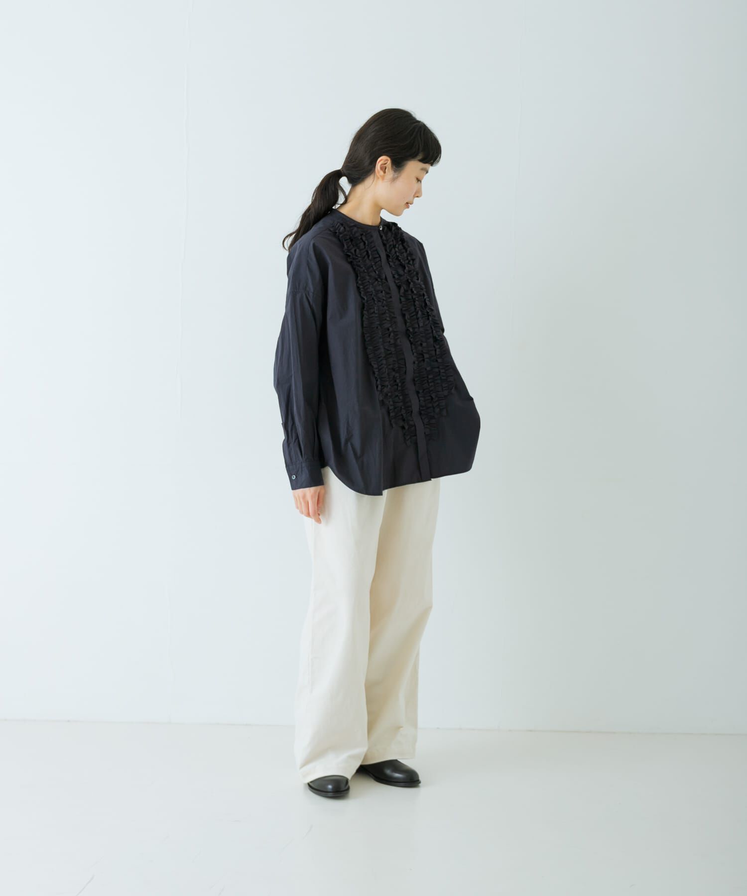 かぐれ「コットンフリルワイドシャツ」|シャツ・ブラウス|