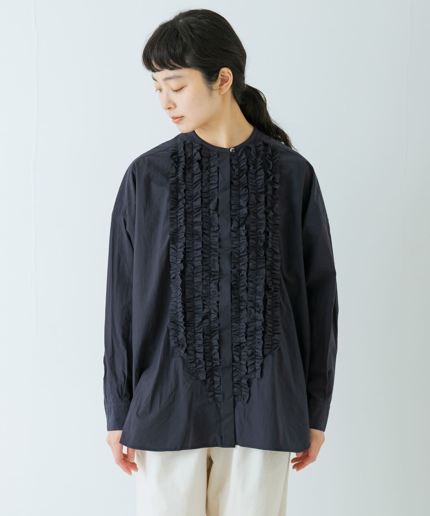 かぐれ「コットンフリルワイドシャツ」|シャツ・ブラウス|