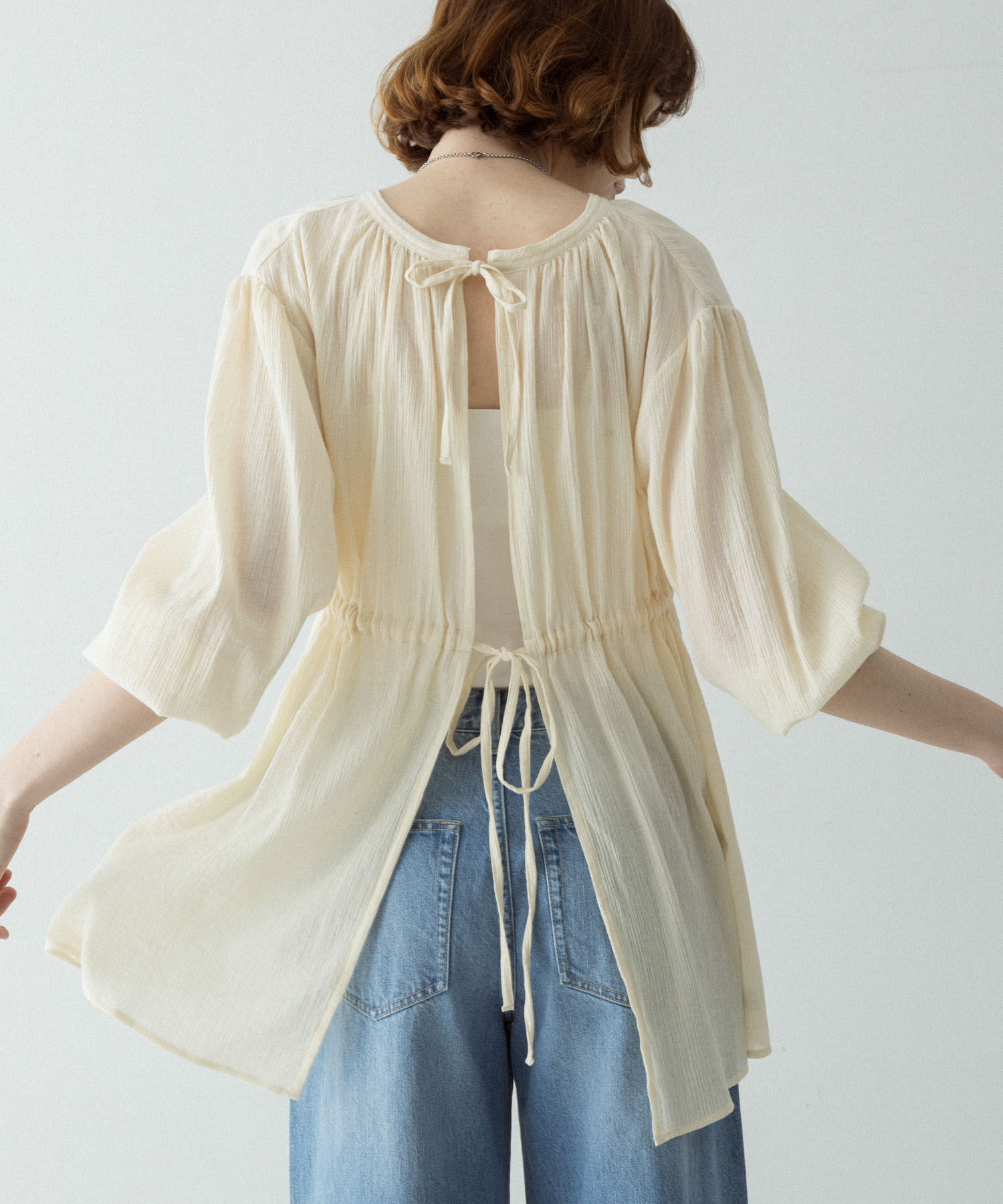 Sonny Label 「『WEB限定』フロントリボン楊柳ブラウス」|シャツ・ブラウス|アイボリー