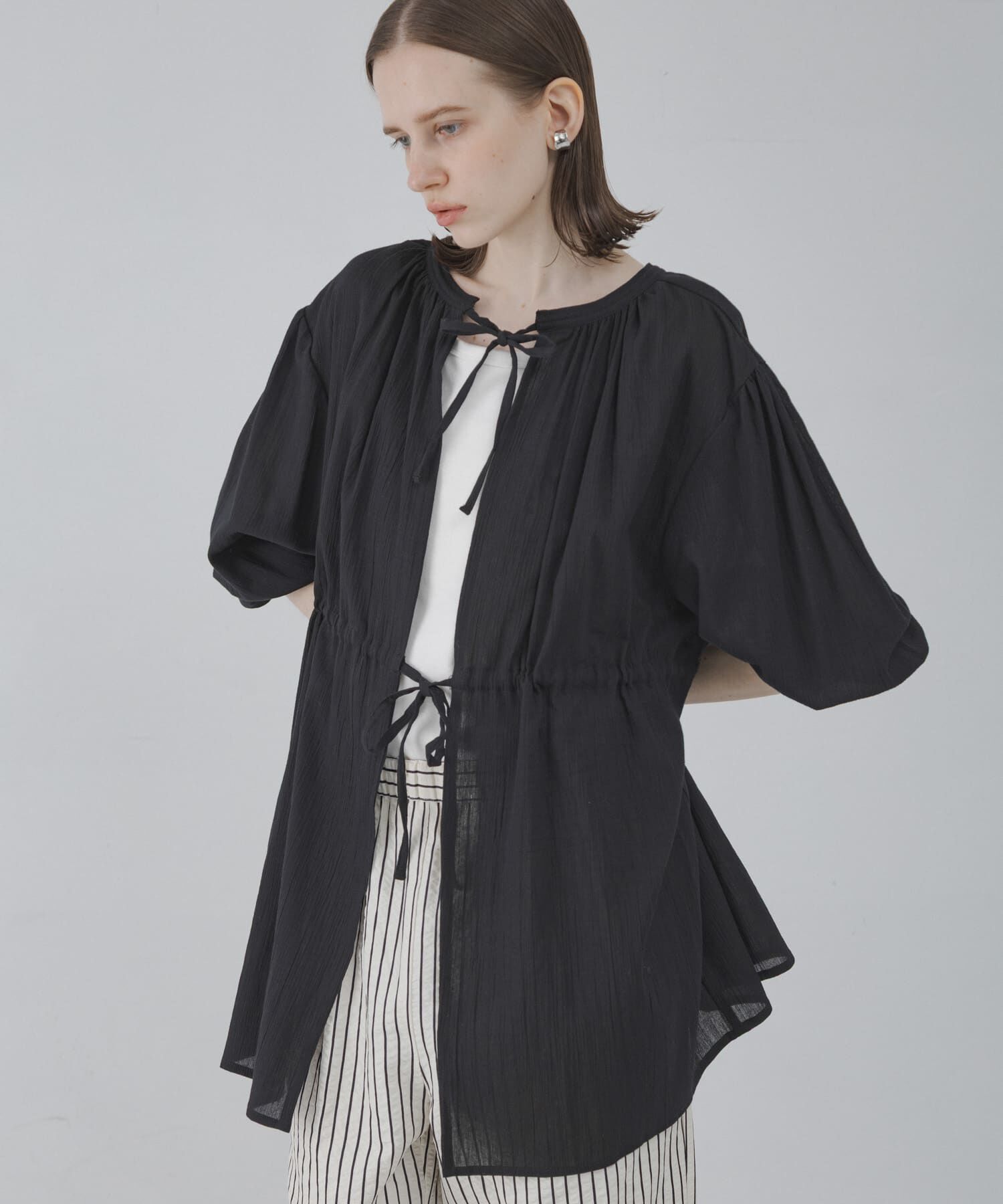 Sonny Label 「『WEB限定』フロントリボン楊柳ブラウス」|シャツ・ブラウス|