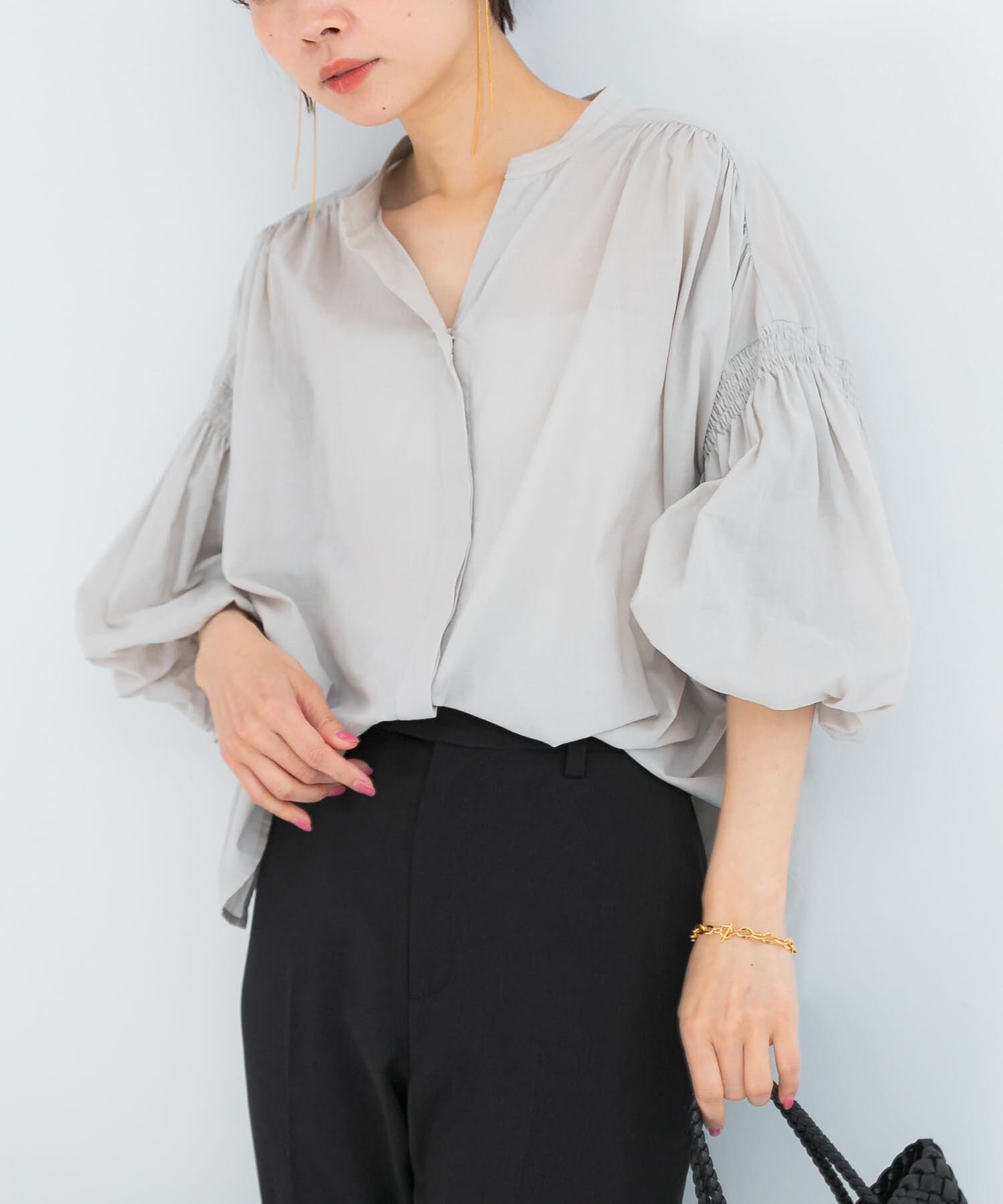 URBAN RESEARCH ROSSO「『WEB限定』コットンボイルバルーンスリーブブラウス」|シャツ・ブラウス|グレー系その他