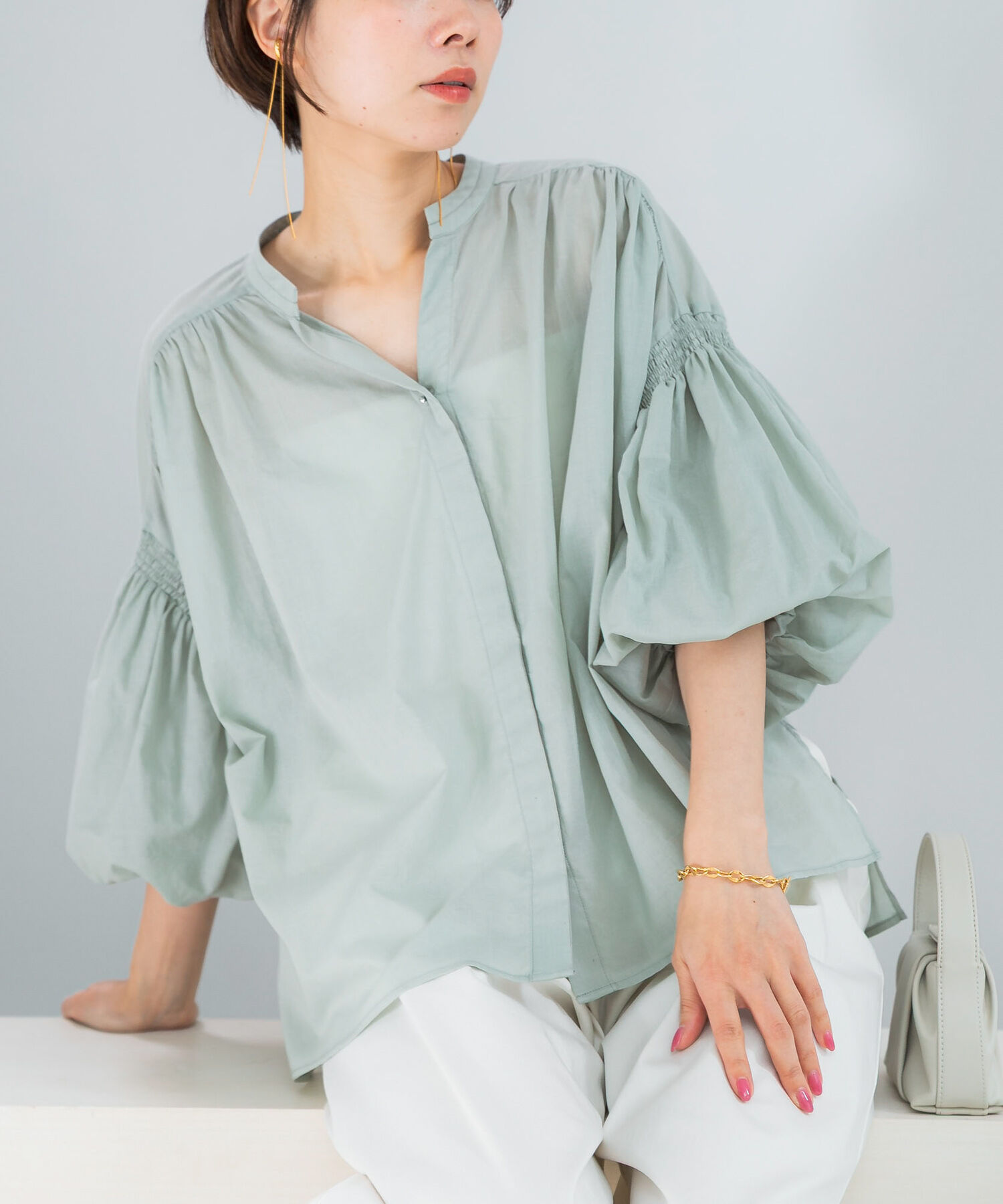 URBAN RESEARCH ROSSO「『WEB限定』コットンボイルバルーンスリーブブラウス」|シャツ・ブラウス|ミント