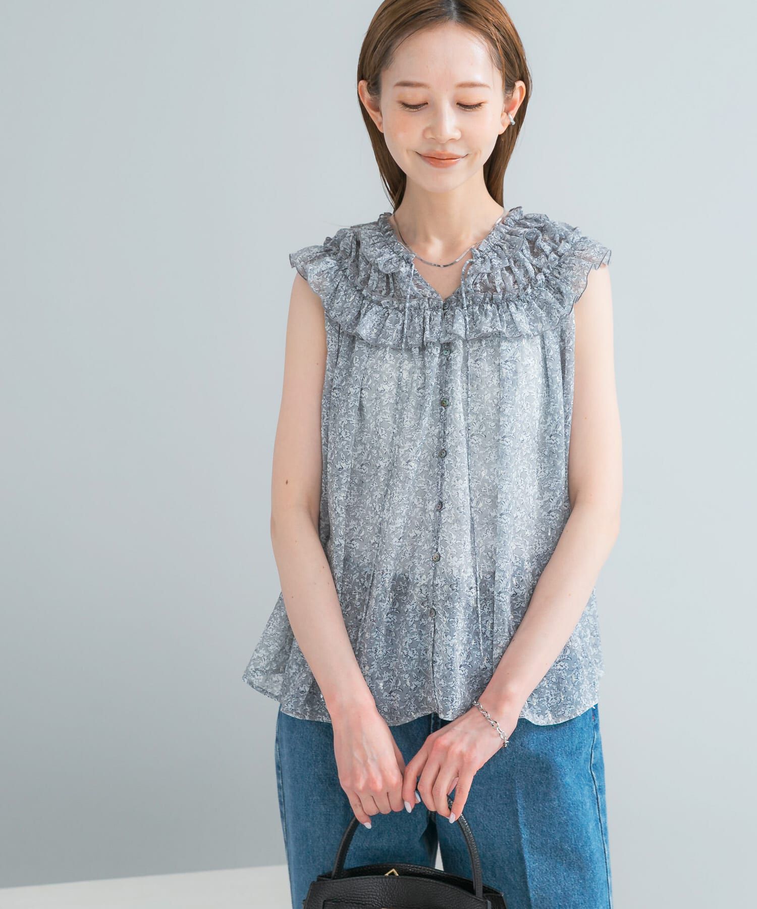 URBAN RESEARCH ROSSO「『WEB限定』フラワープリントフリルブラウス」|シャツ・ブラウス|