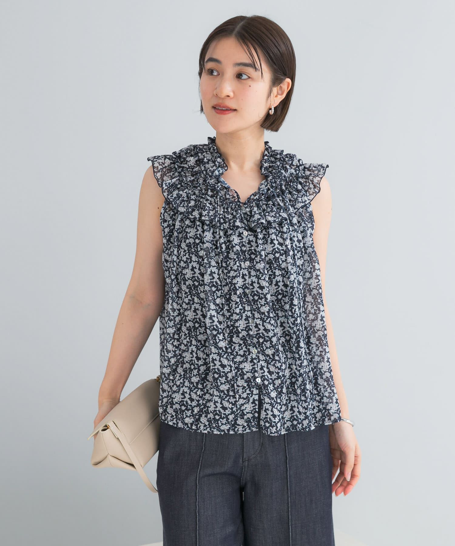 URBAN RESEARCH ROSSO「『WEB限定』フラワープリントフリルブラウス」|シャツ・ブラウス|