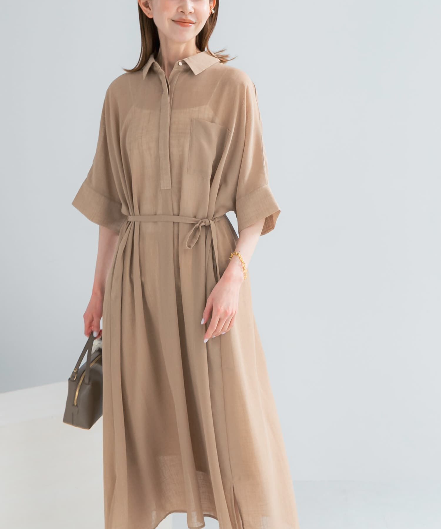 URBAN RESEARCH ROSSO「セミシアー5分袖シャツワンピース」|ワンピース|