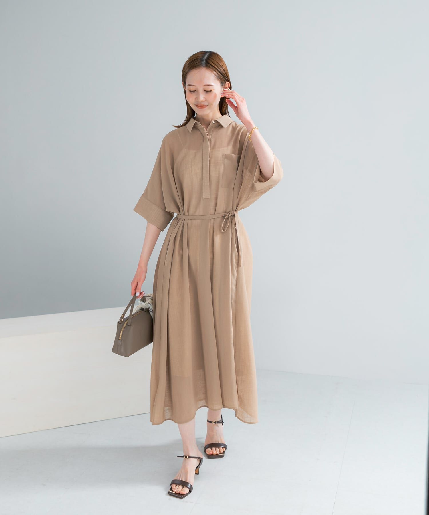 URBAN RESEARCH ROSSO「セミシアー5分袖シャツワンピース」|ワンピース|