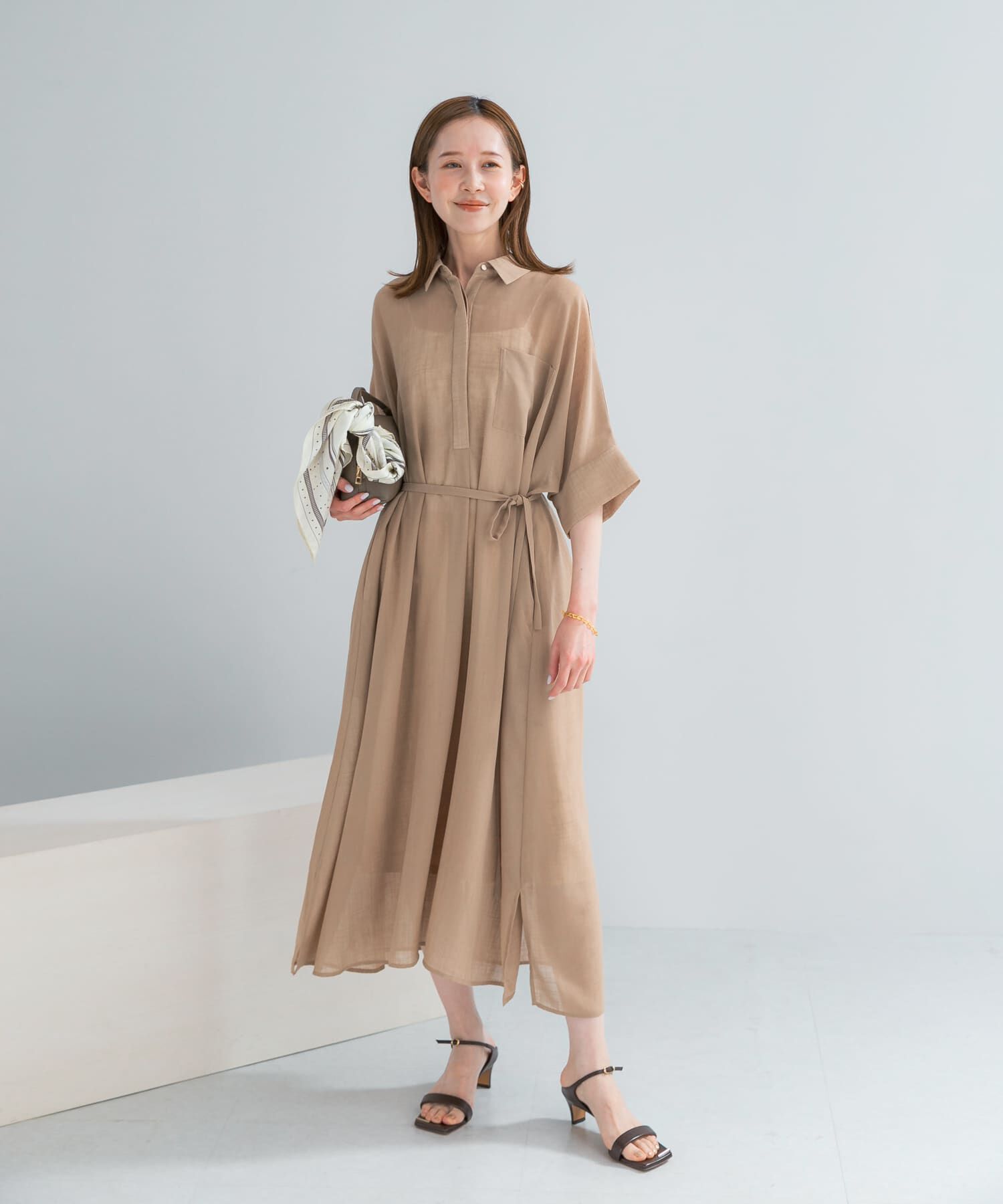 URBAN RESEARCH ROSSO「セミシアー5分袖シャツワンピース」|ワンピース|