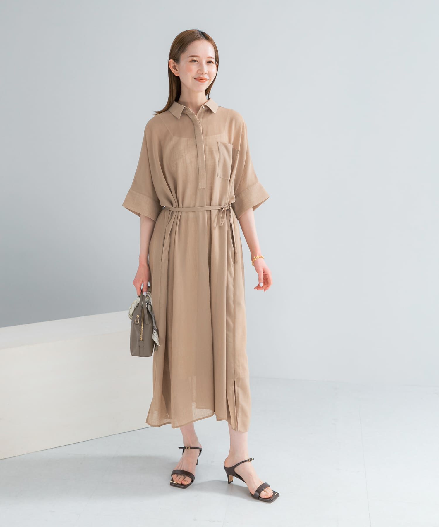 URBAN RESEARCH ROSSO「セミシアー5分袖シャツワンピース」|ワンピース|