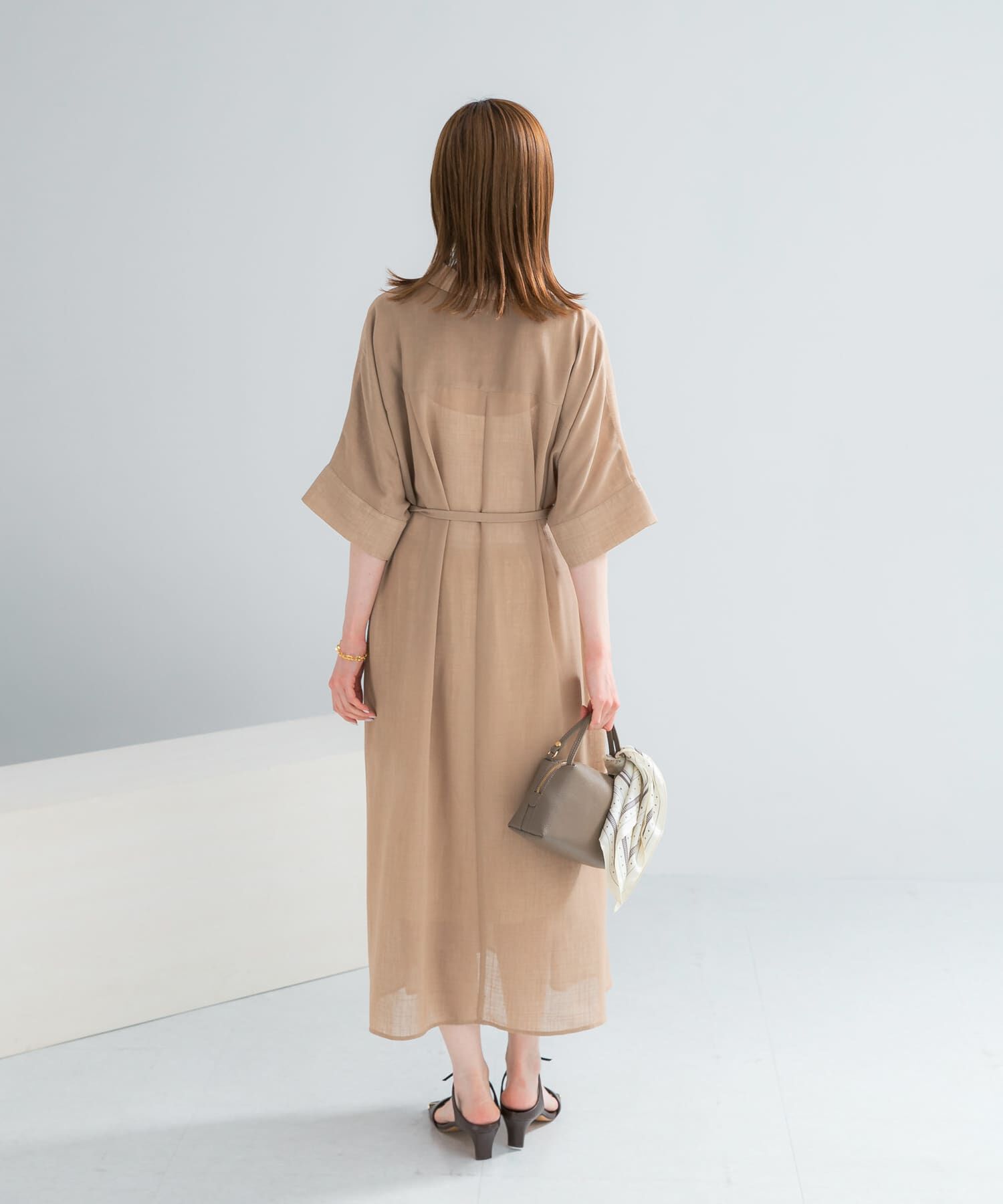 URBAN RESEARCH ROSSO「セミシアー5分袖シャツワンピース」|ワンピース|