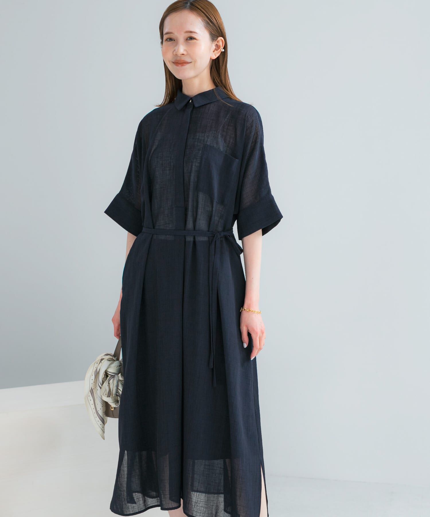 URBAN RESEARCH ROSSO「セミシアー5分袖シャツワンピース」|ワンピース|